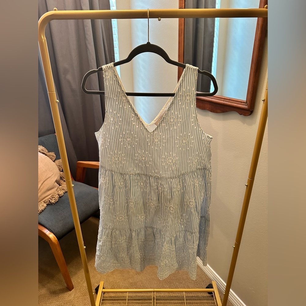 LOFT Embroidered Striped Dress Size Medium
